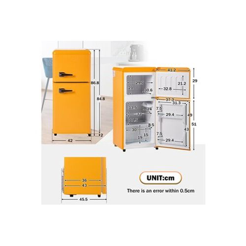 Réfrigérateur Congélateur 2 Portes Vintage 60l, Jaune
