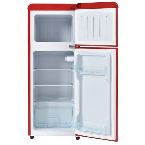 Réfrigérateur Congélateur 2 Portes Vintage Compact 92L Hauteur 101 cm Rouge