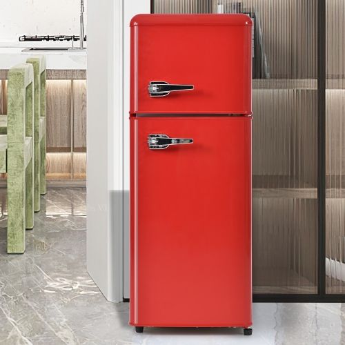 Réfrigérateur Congélateur 2 Portes Vintage Compact 92L Hauteur 101 cm Rouge