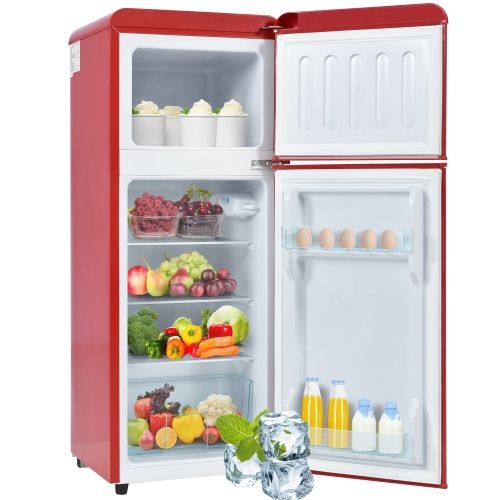 Réfrigérateur Congélateur 2 Portes Vintage Compact 92L Hauteur 101 cm Rouge