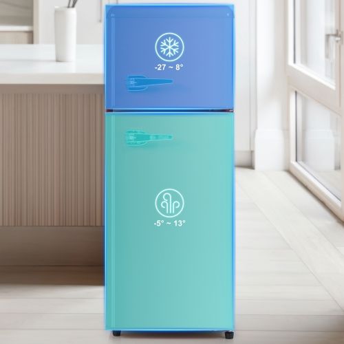 Réfrigérateur Congélateur 2 Portes Vintage Compact 92L Hauteur 101 cm Rouge