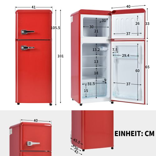Réfrigérateur Congélateur 2 Portes Vintage Compact 92L Hauteur 101 cm Rouge