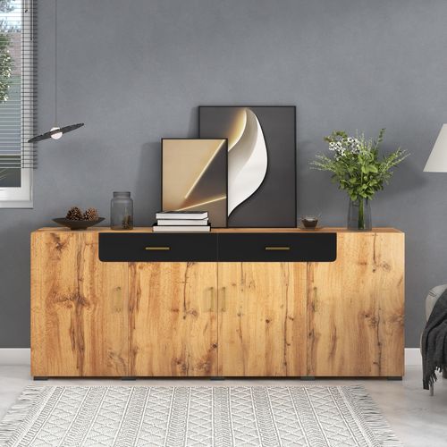 Buffet De Salon/salle à Manger, 4 Portes 2 Tiroirs 208 Cm Bois