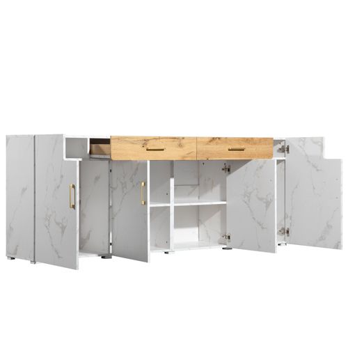 Buffet De Salon/salle à Manger, 4 Portes 2 Tiroirs 208 Cm Blanc
