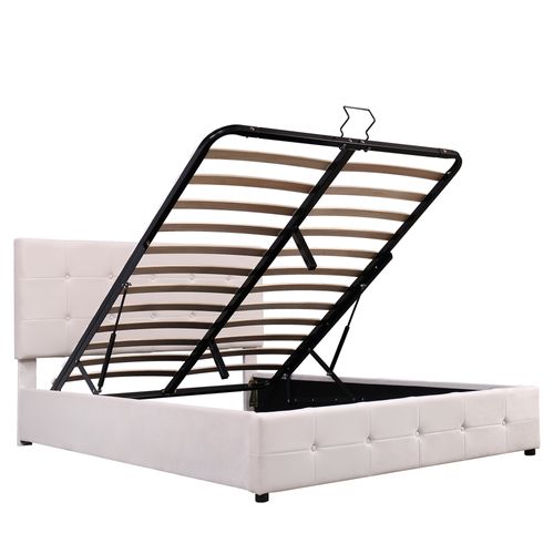 Lit Coffre 140x200 Cm Blanc Avec Tête De Lit Et Sommier