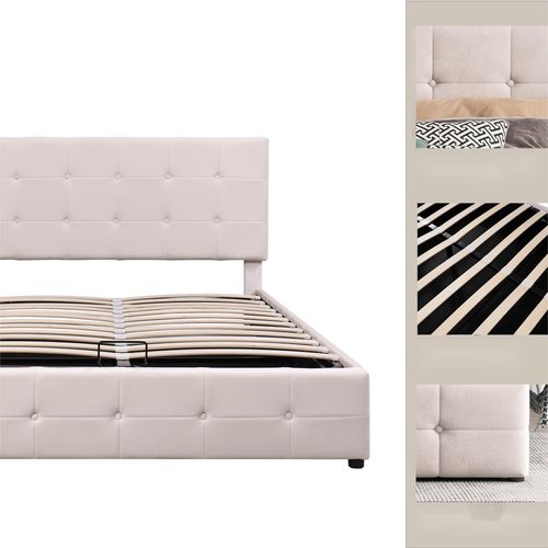 Lit Coffre 140x200 Cm Blanc Avec Tête De Lit Et Sommier