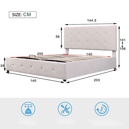 Lit Coffre 140x200 Cm Blanc Avec Tête De Lit Et Sommier