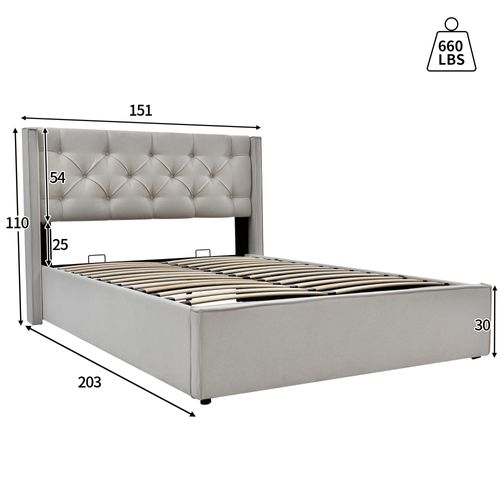 Lit Rembourré Coffre 140x200 Cm Coton Gris Clair Foncé Avec Tête De Lit Et Sommier