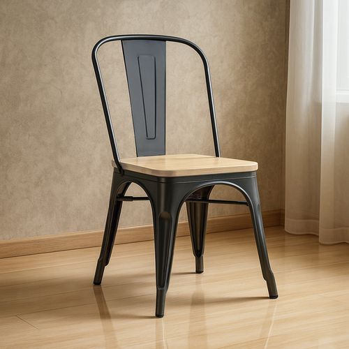 Chaise Bistrot Metalix Carrée En Bois - Métal Noir