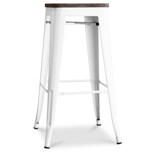 Tabouret De Bar Design Industriel - Bois et Acier - 76cm - Metalix Blanc
