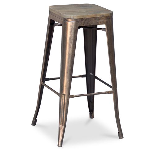 Tabouret De Bar Design Industriel - Bois et Acier - 76cm - Metalix Rouge