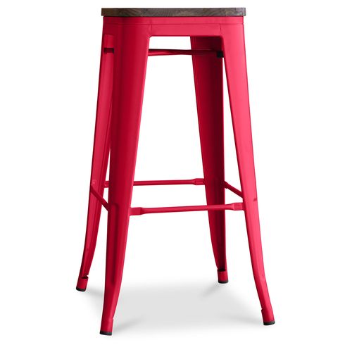 Tabouret De Bar Design Industriel - Bois et Acier - 76cm - Metalix Rouge