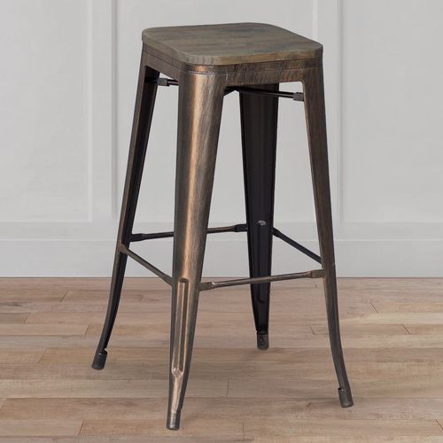 Tabouret De Bar Design Industriel - Bois et Acier - 76cm - Metalix Vert Clair