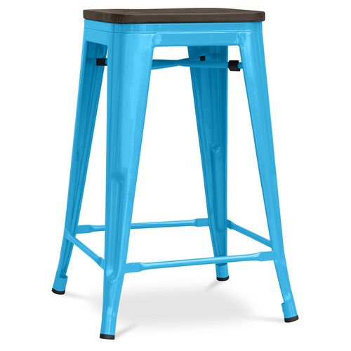 Tabouret De Bar - Design Industriel - Bois Et Acier - 60cm -metalix Turquoise
