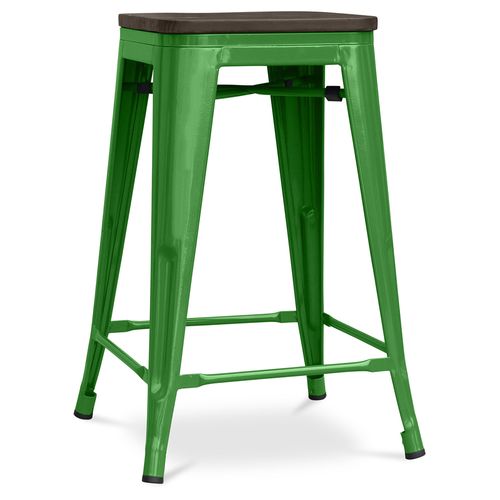 Tabouret De Bar - Design Industriel - Bois Et Acier - 60cm -metalix Vert