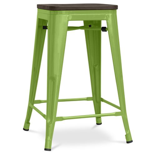 Tabouret De Bar - Design Industriel - Bois Et Acier - 60cm -metalix Vert Clair