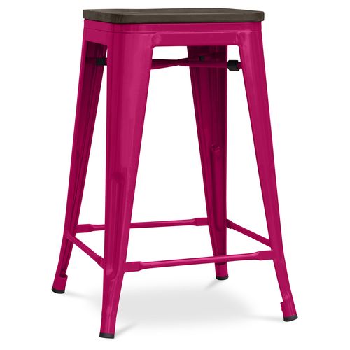 Tabouret De Bar - Design Industriel - Bois Et Acier - 60cm -metalix Fuchsia