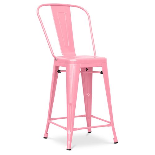 Tabouret Bistrot Metalix Carrée Avec Dossier - 60cm Rose
