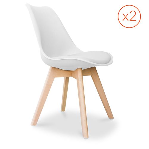 Lot De 2 Chaises Brielle Avec Coussin Design Scandinave - Mat Blanc