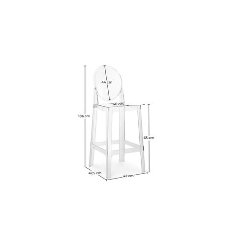 Tabouret De Bar Avec Dossier Victoire - 65cm - Design Transparent Transparent