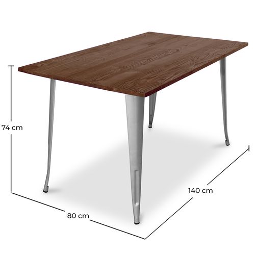 Table à Manger Industriel Bistrot Metalix - 140 Cm - Bois Foncé Noir