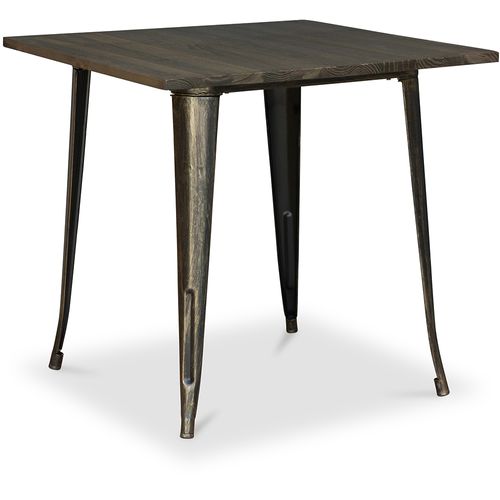 Table à Manger Industriel Bistrot Metalix - 80 Cm - Bois Foncé Bronze Métallisé