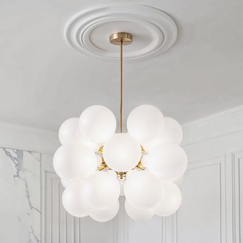 Lampe Suspendue 18 Ampoules Jacobella - Métal Et Verre Blanc