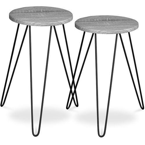 X2 Tables Auxiliaires De Style Industriel Hairpin - Bois Et Métal Gris