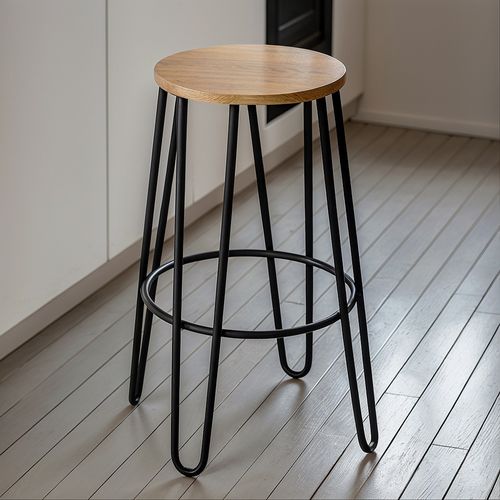 Tabouret De Bar Hairpin 66 Cm - Bois Clair Et Métal Vert Pastel