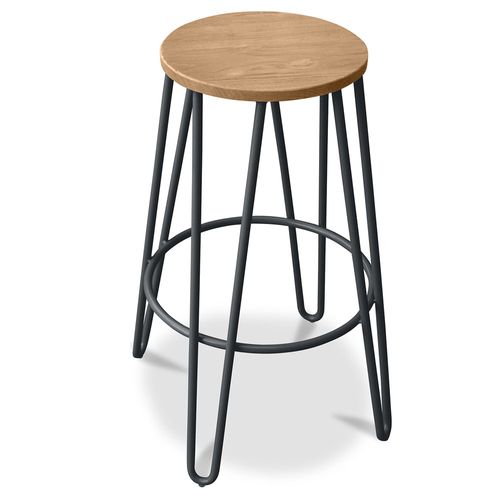 Tabouret De Bar Hairpin 66 Cm - Bois Clair Et Métal Gris Foncé