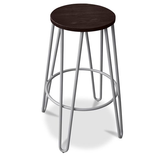 Tabouret De Bar Hairpin 66 Cm - Bois Foncé Et Métal Gris Clair