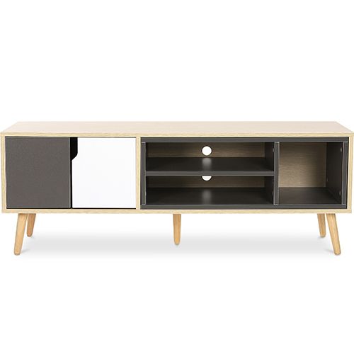 Meuble TV En Bois - Design Scandinave - Freya Gris