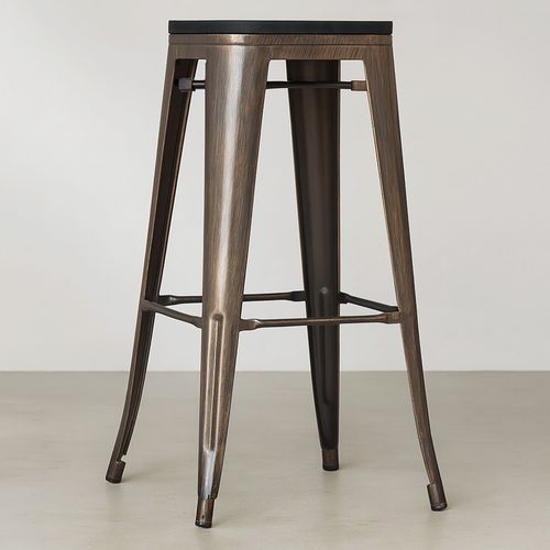 Tabouret Style Bistrot Metalix - 76 Cm - Métal Et Bois Foncé Industriel