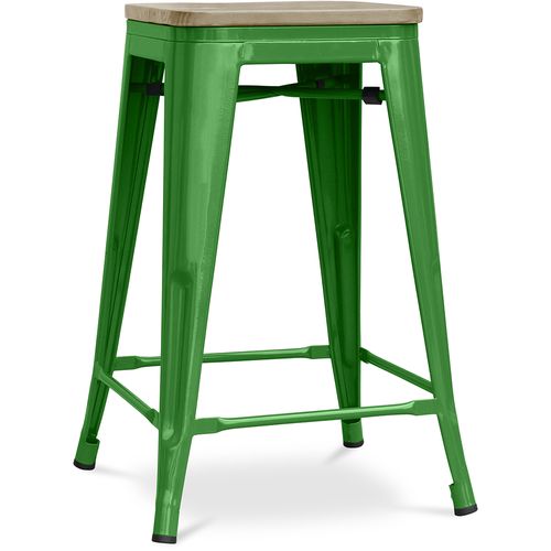 Tabouret Style Bistrot Metalix - 61 Cm - Métal Et Bois Clair Vert