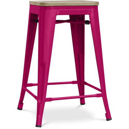 Tabouret Style Bistrot Metalix - 61 Cm - Métal Et Bois Clair Fuchsia