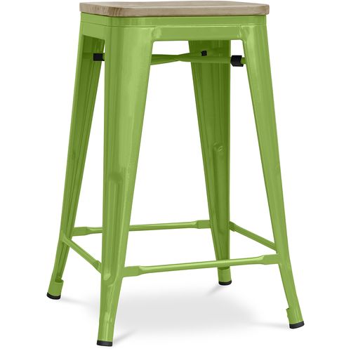 Tabouret Style Bistrot Metalix - 61 Cm - Métal Et Bois Clair Vert Clair
