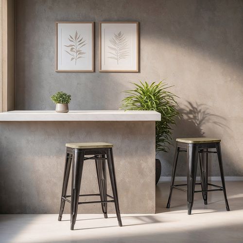 Tabouret Style Bistrot Metalix - 61 Cm - Métal Et Bois Clair Vert Pastel