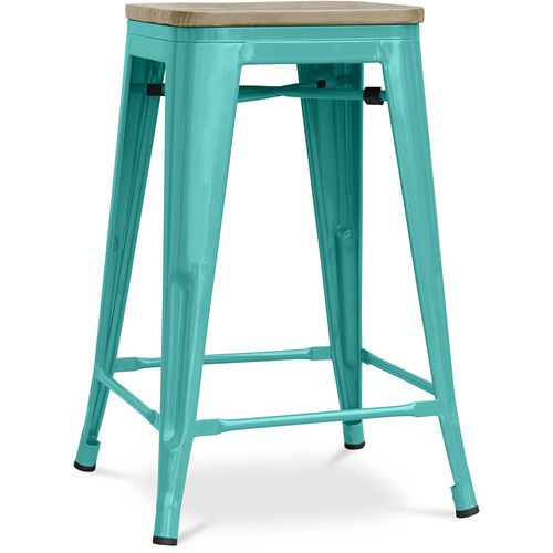 Tabouret Style Bistrot Metalix - 61 Cm - Métal Et Bois Clair Vert Pastel