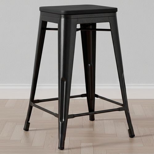 Tabouret Style Bistrot Metalix - 61 Cm - Métal Et Bois Foncé Noir