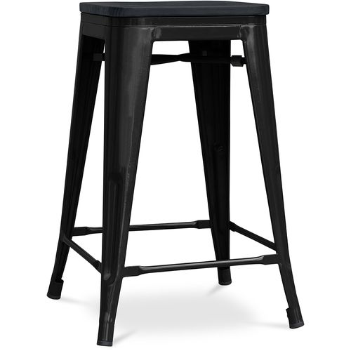 Tabouret Style Bistrot Metalix - 61 Cm - Métal Et Bois Foncé Noir