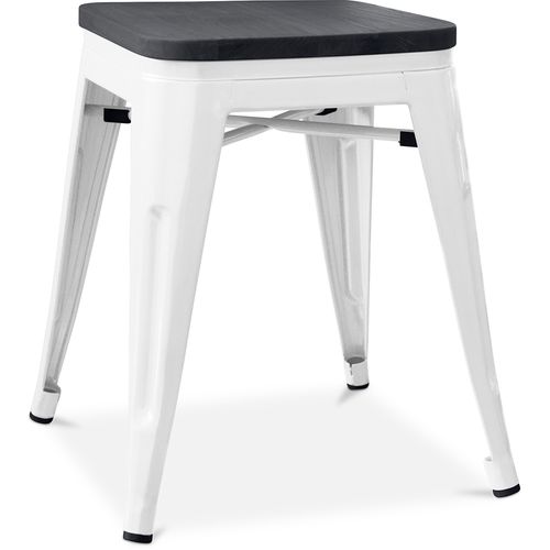 Tabouret Style Bistrot Metalix - 46 Cm - Métal Et Bois Foncé Blanc