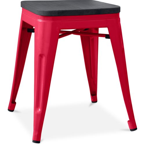 Tabouret Style Bistrot Metalix - 46 Cm - Métal Et Bois Foncé Rouge