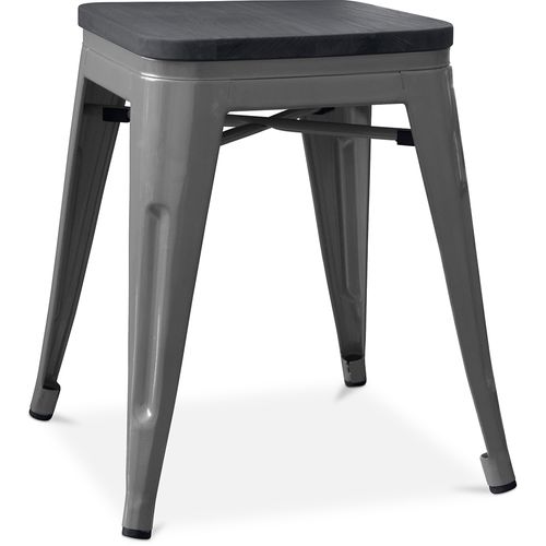 Tabouret Style Bistrot Metalix - 46 Cm - Métal Et Bois Foncé Gris Foncé