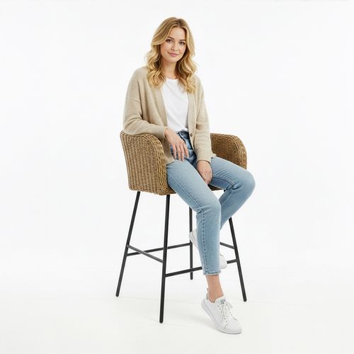 Tabouret De Bar Design Boho Bali - Rotin Synthétique - 76cm - Gazala Bois Naturel