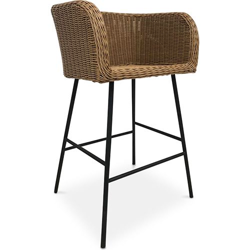 Tabouret De Bar Design Boho Bali - Rotin Synthétique - 76cm - Gazala Bois Naturel