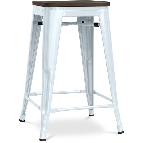 Tabouret De Bar - Design Industriel - Bois Et Acier - 60cm -metalix Bleu Gris