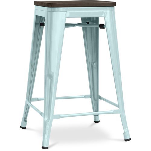 Tabouret De Bar - Design Industriel - Bois Et Acier - 60cm -metalix Vert Pâle