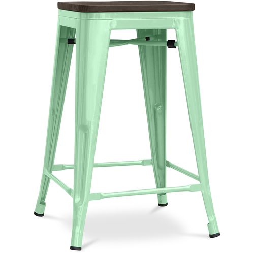 Tabouret De Bar - Design Industriel - Bois Et Acier - 60cm -metalix Menthe