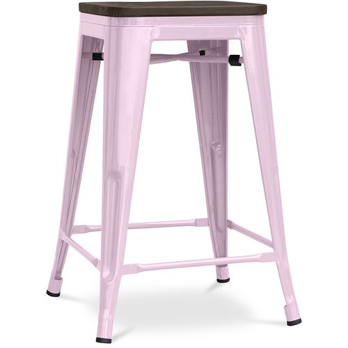Tabouret De Bar - Design Industriel - Bois Et Acier - 60cm -metalix Rose Pâle