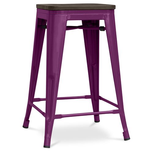 Tabouret De Bar - Design Industriel - Bois Et Acier - 60cm -metalix Violet